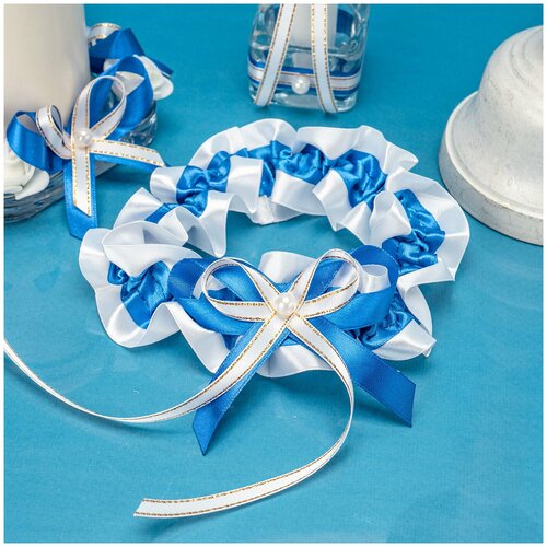 Подвязка Свадебная мечта, размер XXS, белый, синий подвязка свадебная мечта размер xxs голубой белый