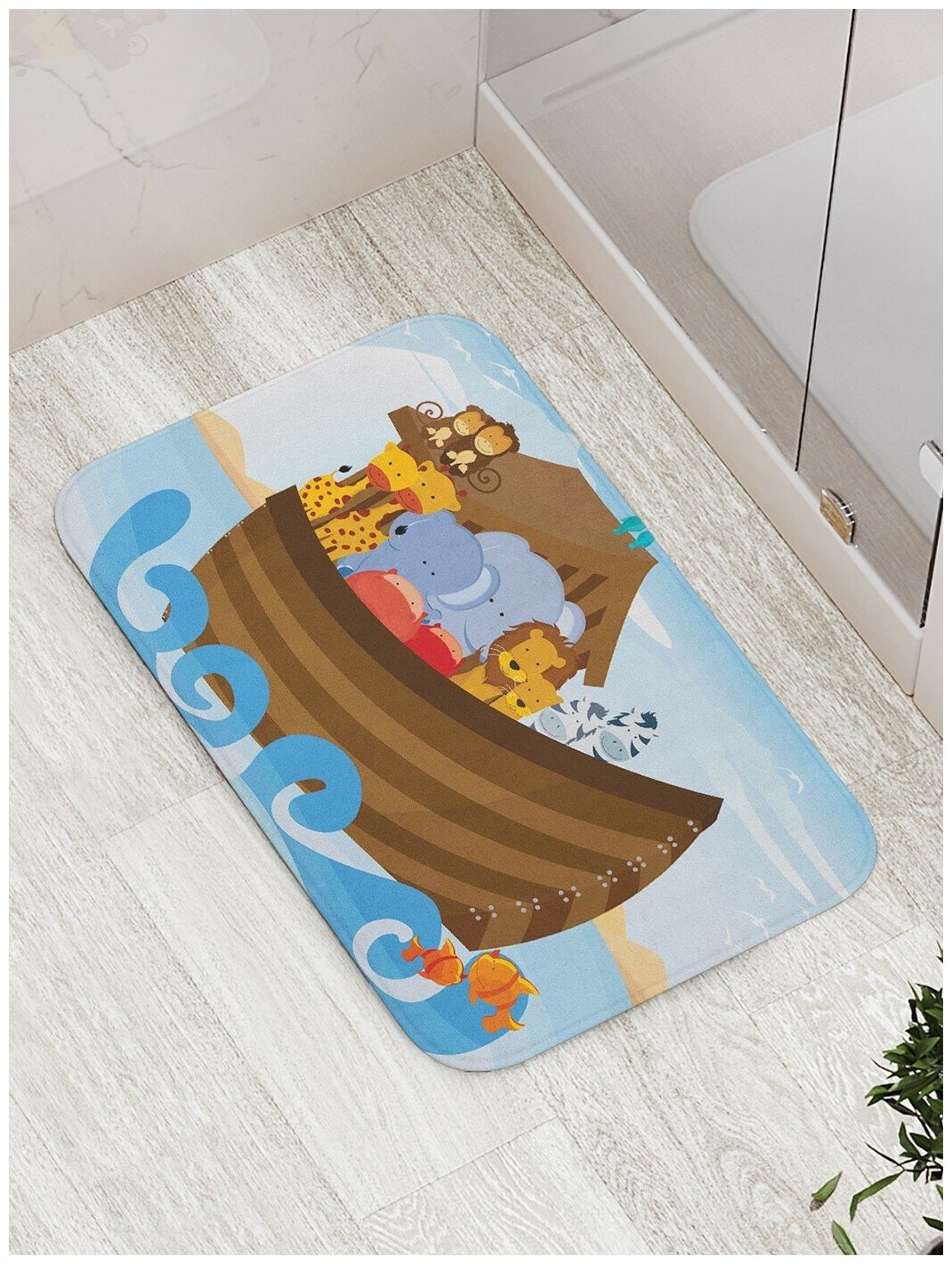 Коврик JoyArty противоскользящий "Ковчег на волнах" для ванной, сауны, бассейна, 77х52 см