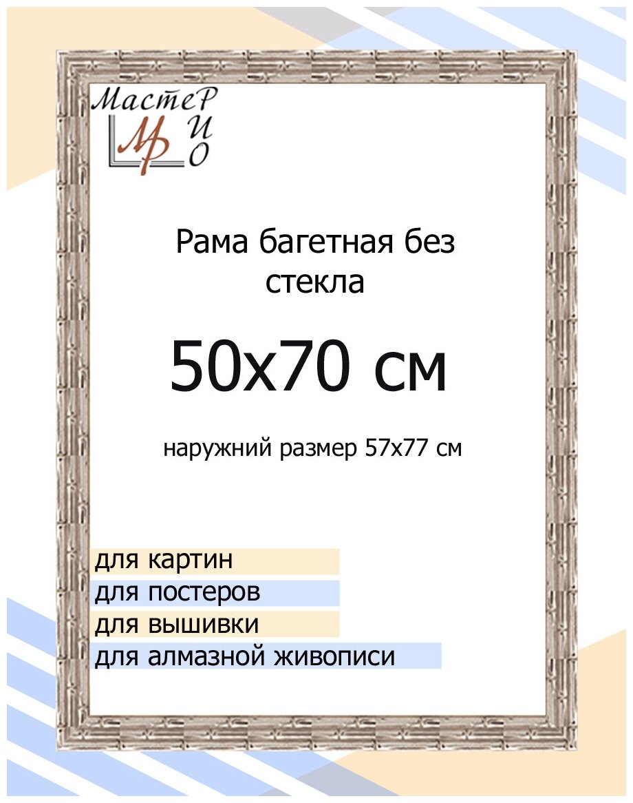 Рама багетная рамка для картин и фоторамка для фото Мастер Рио 50х70 см, серый