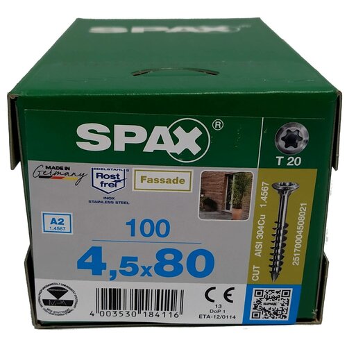 Spax для фасадов 4,5x80 мм 25170004508021 (100 шт/упак.) - нержавейка A2