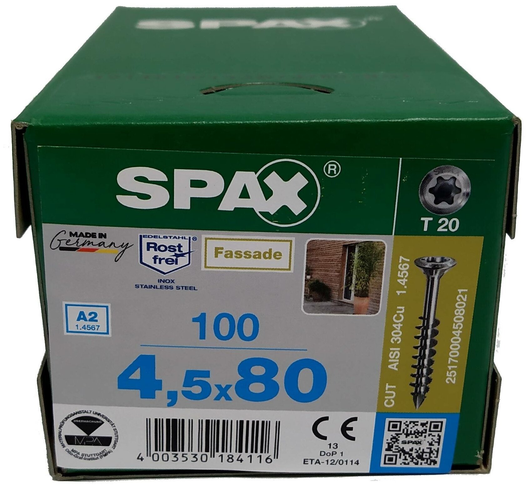 Spax для фасадов 4,5x80 мм 25170004508021 (100 шт/упак.) - нержавейка A2