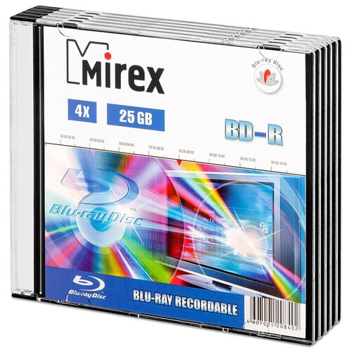 Диск BD-RMirex25Gb 4x, 5 шт. диск bd rverbatim25gb 6x 5 шт