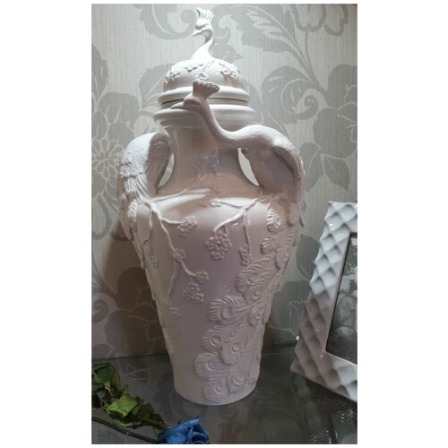 Ваза керамическая с павлинами - Dal Pra Ceramiche - MU516BB - белый глянец
