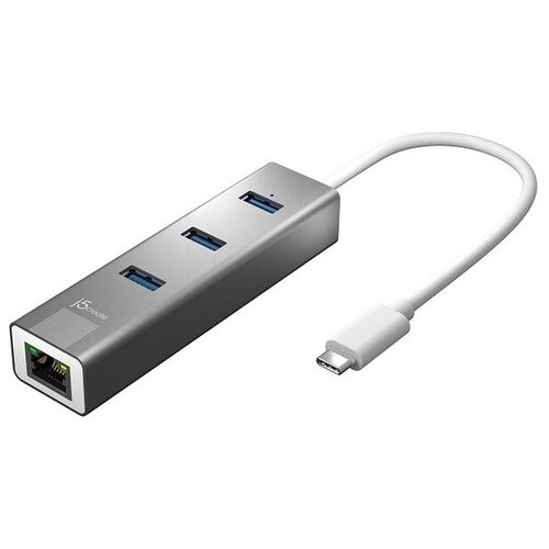 Хаб j5create USB-C на 3 USB Type-A 3.0 и Ethernet порт цвет серый хаб j5create usb c на 3 usb type a 3 0 и ethernet порт