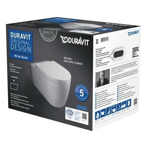 Duravit ME By Starck 452909 00 A1 Унитаз подвесной в комплекте (белый) унитаз duravit me by starck подвесной 370х480мм без смывного обода с крепежем durafix 2530090000