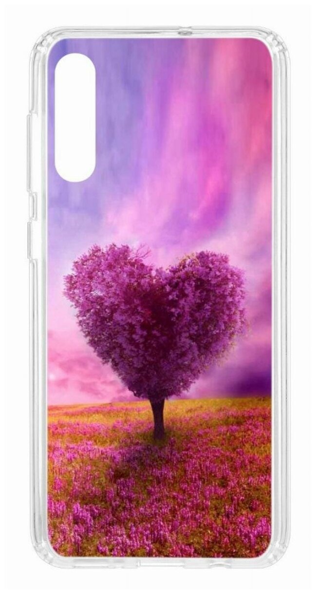 Чехол для Samsung Galaxy A50/A50S/A30S Kruche Print Pink heart, пластиковая накладка, силиконовый бампер с защитой камеры, защитный прозрачный с рисунком