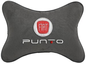 Фото Автомобильная подушка на подголовник алькантара D. Grey с логотипом автомобиля Fiat Punto