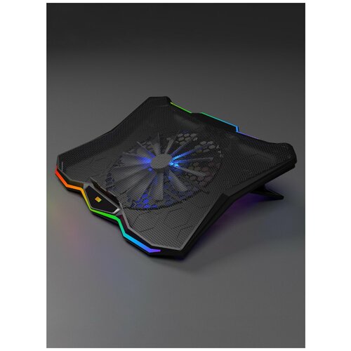 фото Охлаждающая подставка для ноутбука stm c rgb подсветкой и регулировкой наклона и скорости вентиляторов, до 17.3 дюймов, ip85