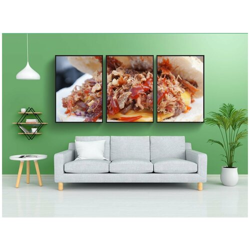 фото Набор модулных постеров для интерьера "бургер, сыр, тушеная свинина" 60x90 см. в тубусе, без рамки lotsprints