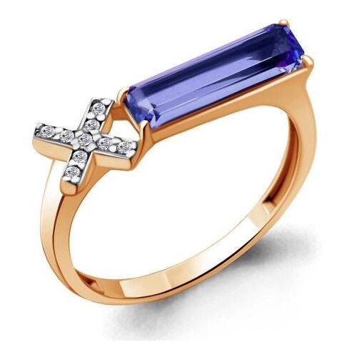 фото Кольцо из золочёного серебра aquamarine а69301603а-п с фианитом и танзанитом diamant-online