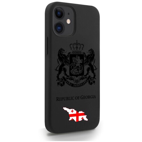 Черный силиконовый чехол SignumCase для iPhone 12 Mini Черный лаковый Герб Грузии для Айфон 12 Мини