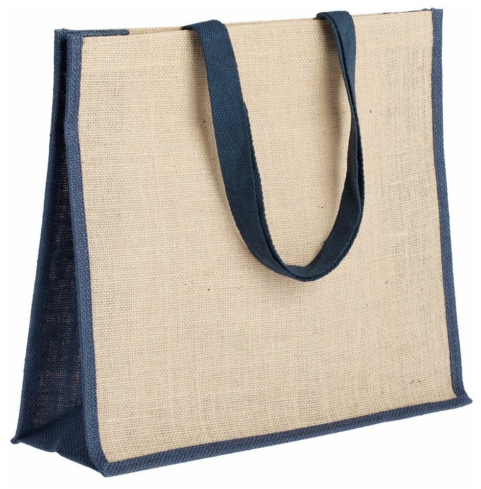 Холщовая сумка для покупок Bagari с синей отделкой 