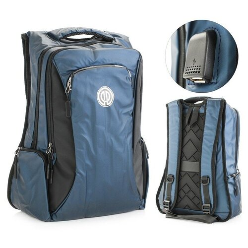 фото Рюкзак подростковый, 2 отделения на молнии, 3 внешних карманана молнии, usb - выход, синий travelingshare