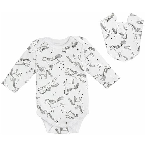 фото Боди детское с косынкой (нагрудником) amarobaby soft hugs единороги, белый, размер 68