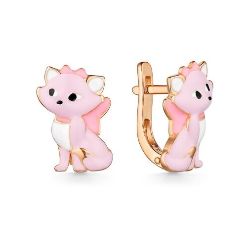 Детские розовые позолоченные серьги Кошечки из серебра 925 пробы DEWI KIDS 902021946