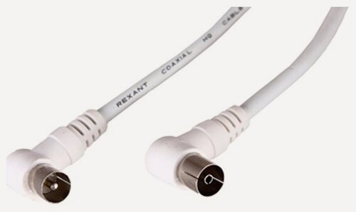 Изображение товара Кабель антенный Rexant ТВ гнездо - ТВ штекер, угловой, белый, длина 3 м