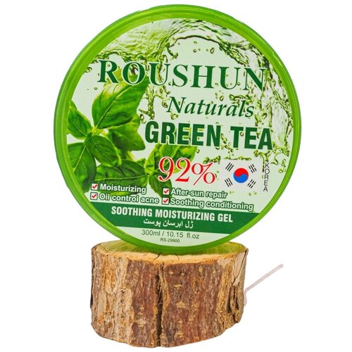 Roushun Гель для лица и тела Green tea 92% Увлажняющий, Успокаивающий Зеленый чай, 300 мл