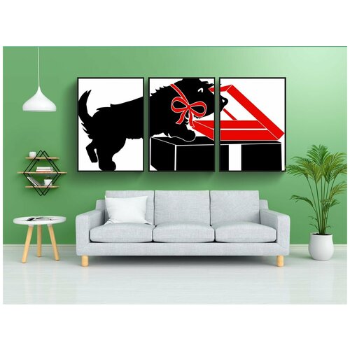 фото Набор модулных постеров для интерьера "рождество скотти собака, собака, терьер" 60x90 см. в тубусе, без рамки lotsprints