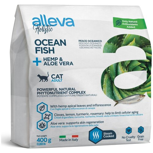 Корм Alleva Holistic Cat Adult Ocean Fish для кошек, океаническая рыба, конопля и алоэ вера, 400 г