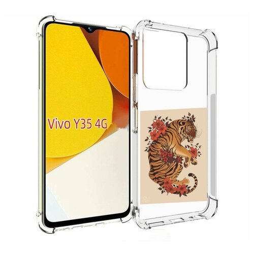 Чехол MyPads злой-тигр-с-цветами для Vivo Y35 4G 2022 / Vivo Y22 задняя-панель-накладка-бампер