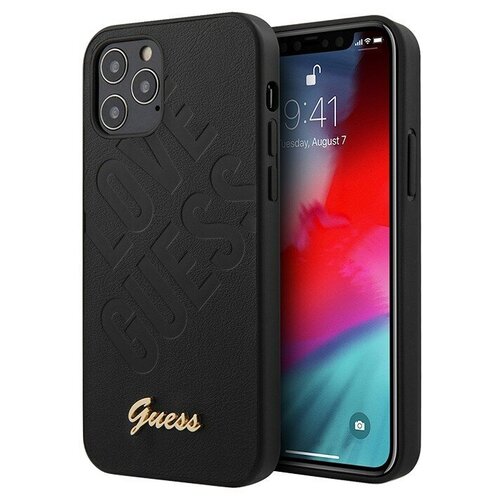 фото Guess чехол guess iridescent love debossed metal logo hard для iphone 12 pro max, черный