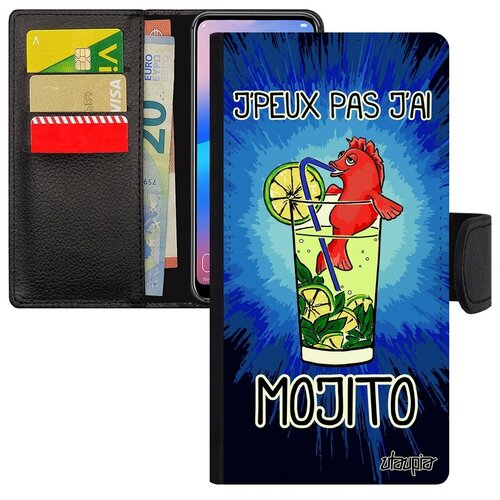 фото Ударопрочный чехол-книжка на смартфон // galaxy s7 edge // "не могу - у меня мохито!" рисунок шутка, utaupia, синий