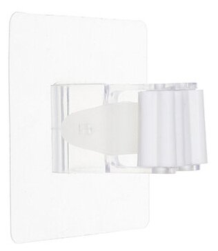 фото Держатель настенный для швабры и уборочного инвентаря, самоклеящийся, ПВХ, цвет: белый