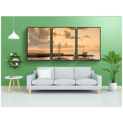 фото Набор модулных постеров для интерьера "заход солнца, лодки, пирс" 60x90 см. в тубусе, без рамки lotsprints