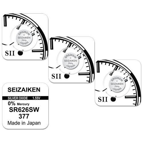 Батарейка Seizaiken SR626 (377, SR66, AG4), 3 шт. часовая серебряно цинковая батарейка maxell sr 626sw 377 10 шт