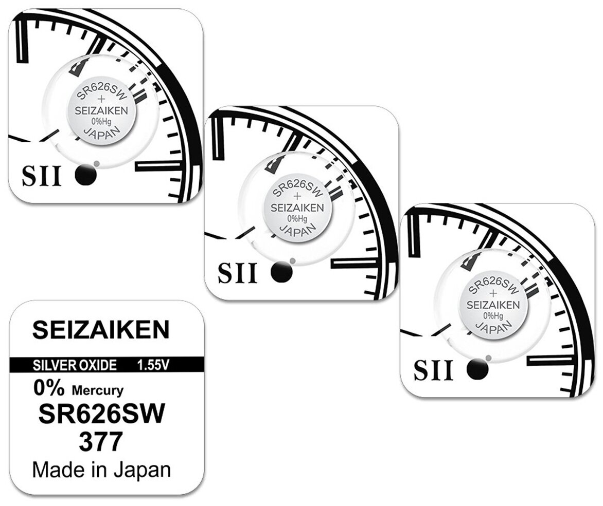 Батарейка Seizaiken SR626 (377, SR66, AG4), 3 шт.