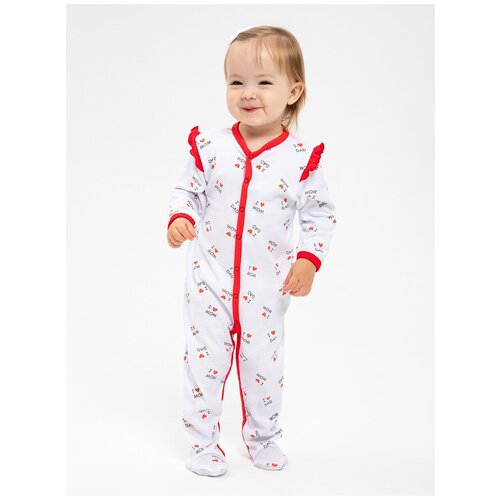 фото Комбинезон kotmarkot детский, интерлок, хлопок 100%, на кнопках, закрытая стопа, размер 80, белый