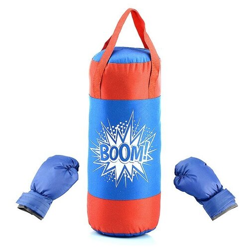 фото Набор для бокса: груша 50см х ø20см (оксфорд) с перчатками. цвет василек- красный, принт "boom! belon