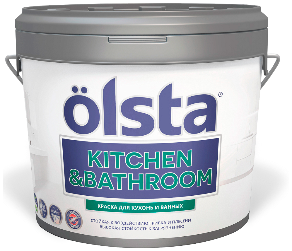 Краска акриловая Olsta Kitchen&Bathroom влагостойкая моющаяся матовая