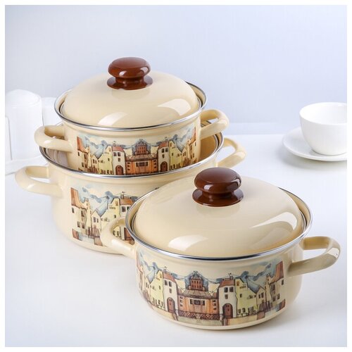 Набор кастрюль Старый город 3 предмета 15 л 2 л 3 л индукция цвет бежевый 4385₽