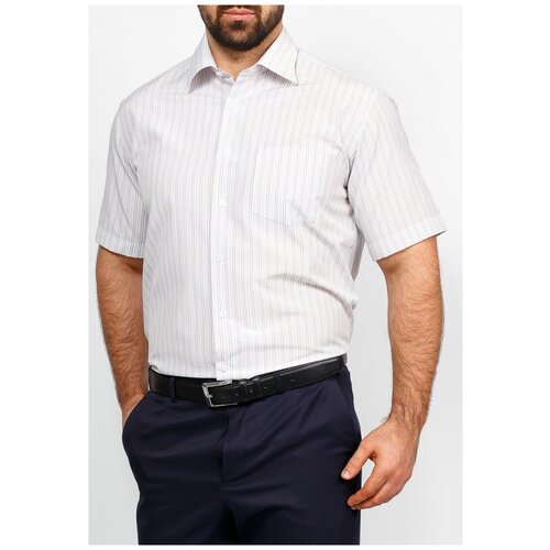 фото Рубашка мужская короткий рукав casino c151/0/7393, прямой силуэт / сlassic fit, цвет бежевый, рост 174-184, размер ворота 39