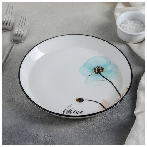 Тарелка фарфоровая десертная «Голубая мечта», d=20 см, цвет белый
