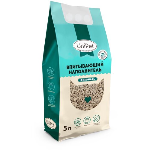Наполнитель для кошачьего лотка, впитывающий, минеральный, без запаха, средние гранулы, UniPet Original, 5 л, 2.5 кг
