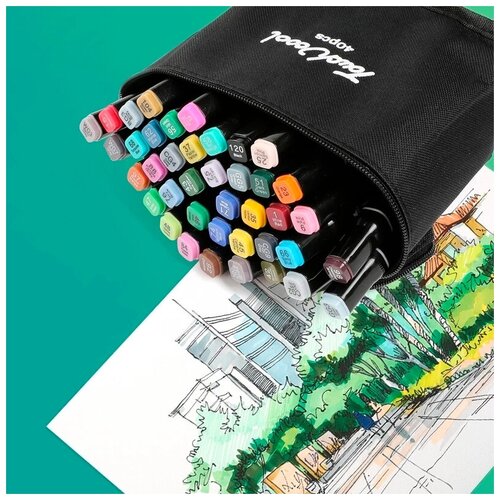 Набор двусторонних спиртовых маркеров TouchCool 40 цветов в сумке-пенале