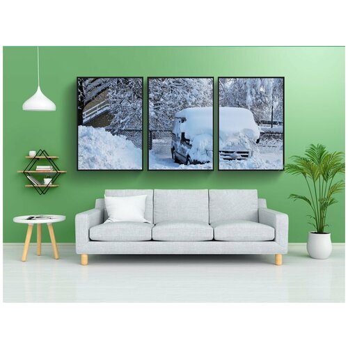 фото Набор модулных постеров для интерьера "белый, зимний день, снежный" 60x90 см. в тубусе, без рамки lotsprints