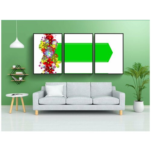 фото Набор модулных постеров для интерьера "стрелки, зеленый, цветы" 60x90 см. в тубусе, без рамки lotsprints