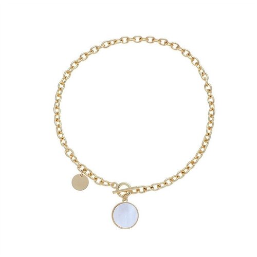 Колье с кулоном; цепочка на шею золотистая; цепь тоггл замочек медальон