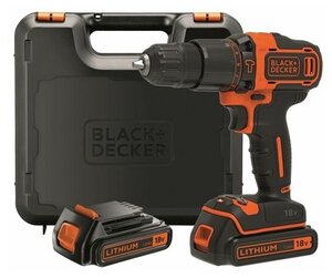 Фото Аккумуляторная ударная дрель-шуруповерт (18.0 В, 1.5 А·ч, Li-Ion, 2 АКБ) BLACK+DECKER BDCHD18KB-XK