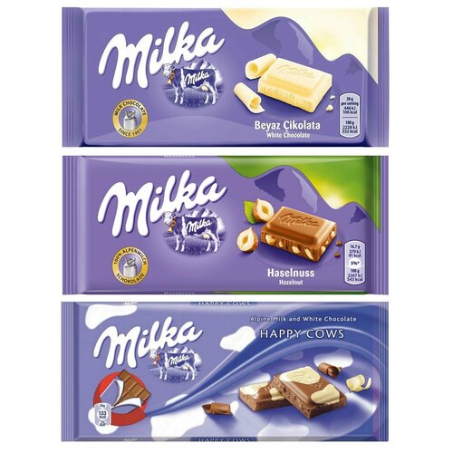 фото Шоколад milka white + hazelnuts + happy cow (набор из 3 шт), 100 г, 3 уп.