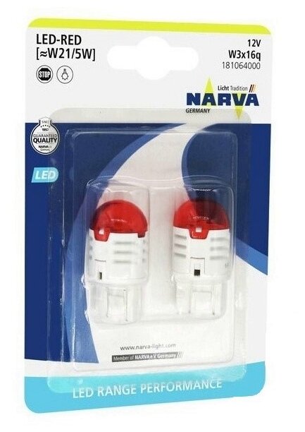 narva 181064000 Лампа w21/5 led red narva b2