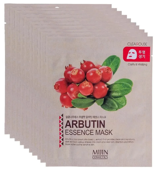 Тканевая маска с эффектом осветления кожи лица с арбутином Mijin Cosmetics Essence Mask Arbutin, 10 шт