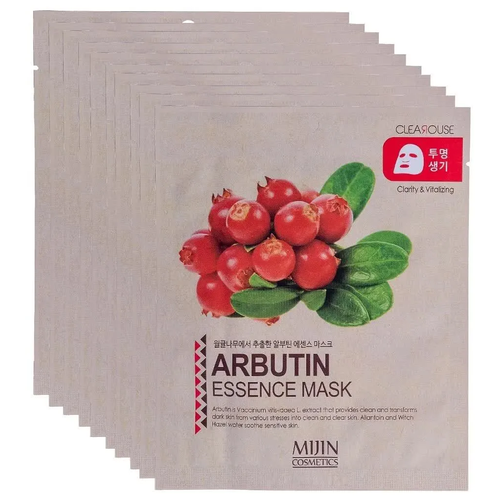 Тканевая маска с эффектом осветления кожи лица с арбутином Mijin Cosmetics Essence Mask Arbutin, 10 шт