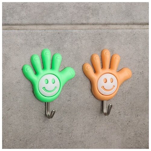 фото Набор крючков на липучке «ручка-смайлик», 2 шт, цвет микс нет бренда