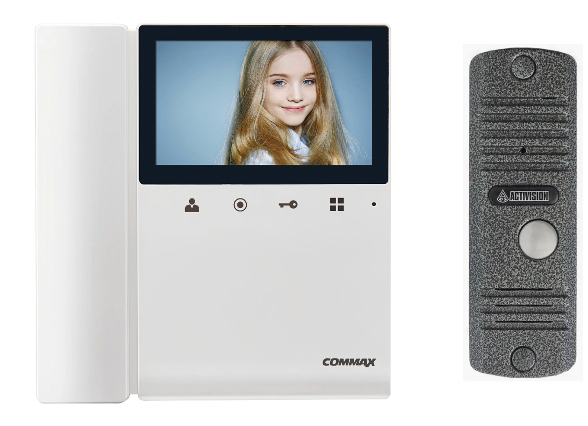 Комплект видеодомофона и вызывной панели COMMAX CDV-43KM (Белый) / AVC 305 (Серебро)