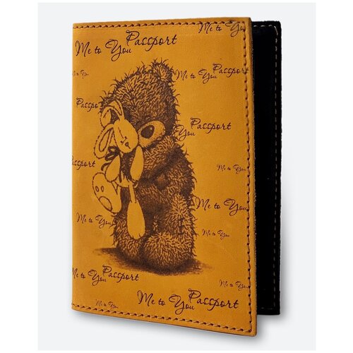 Обложка для паспорта KAZA Плюшевый мишка с зайцем светло-коричневый