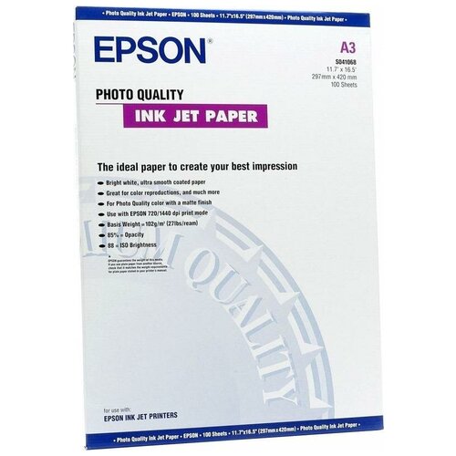 Матовая фотобумага EPSON Photo Quality Ink Jet Paper A3 (100 листов, 102 г/м2) C13S041068